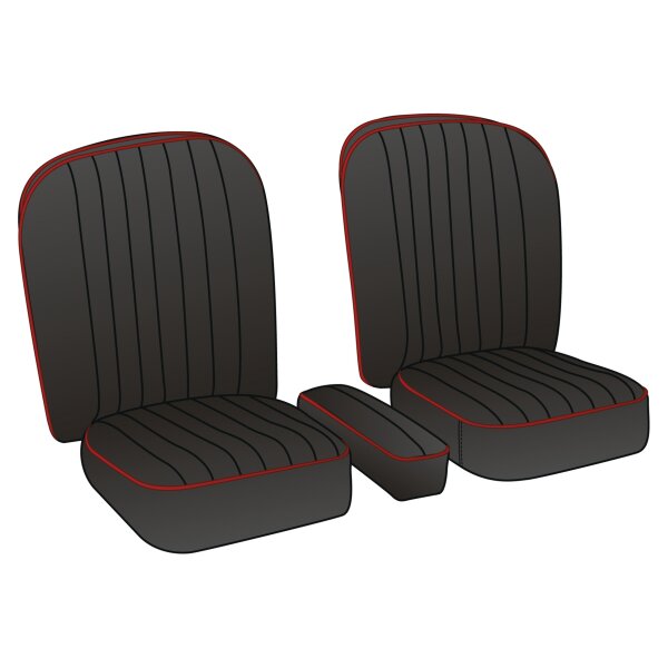 SEAT COVER SET, LEATHER, BLACK/RED PIPING, PAIR