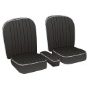 SEAT COVER SET, LEATHER, BLACK/WHITE PIPING, PAIR