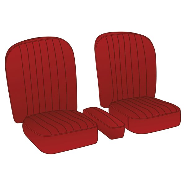 SEAT COVER SET, LEATHER, RED/RED PIPING, PAIR