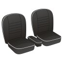 SEAT COVER SET, LEATHER, BLACK/WHITE PIPING, PAIR