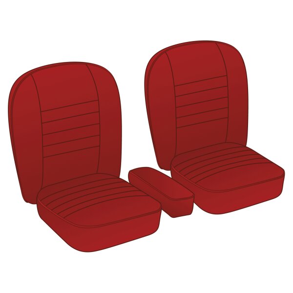 SEAT COVER SET, LEATHER, RED/RED PIPING, PAIR