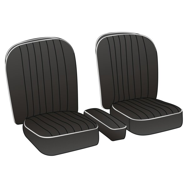 SEAT COVER SET, VINYL, BLACK/WHITE PIPING, PAIR