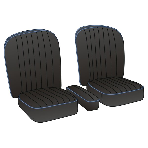 SEAT COVER SET, VINYL, BLACK/BLUE PIPING, PAIR