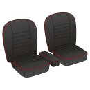 SEAT COVER SET, VINYL, BLACK/RED PIPING, PAIR