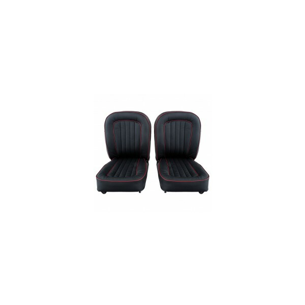 SEAT ASSEMBLY PAIR, LEATHER, BLACK/RED PIPING