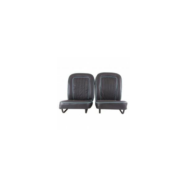 SEAT ASSEMBLY PAIR, LEATHER, BLACK/BLUE PIPING