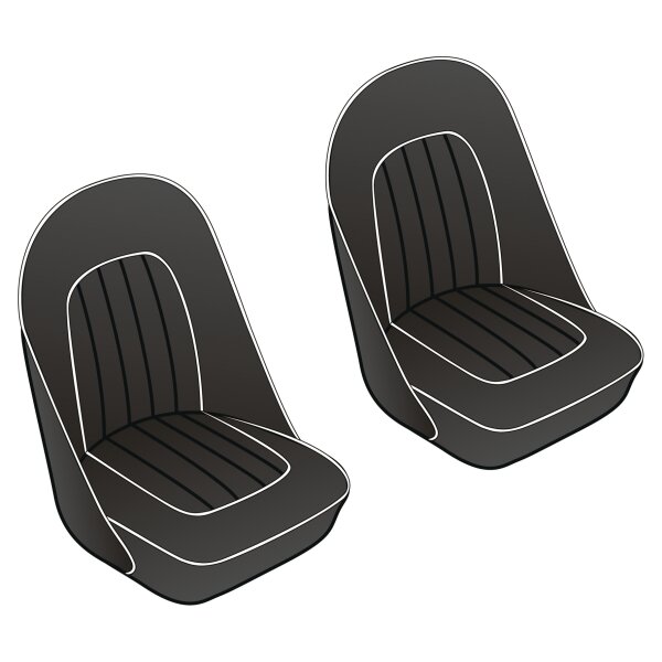 SEAT COVER SET, FRONT, VINYL, BLACK/WHITE PIPING