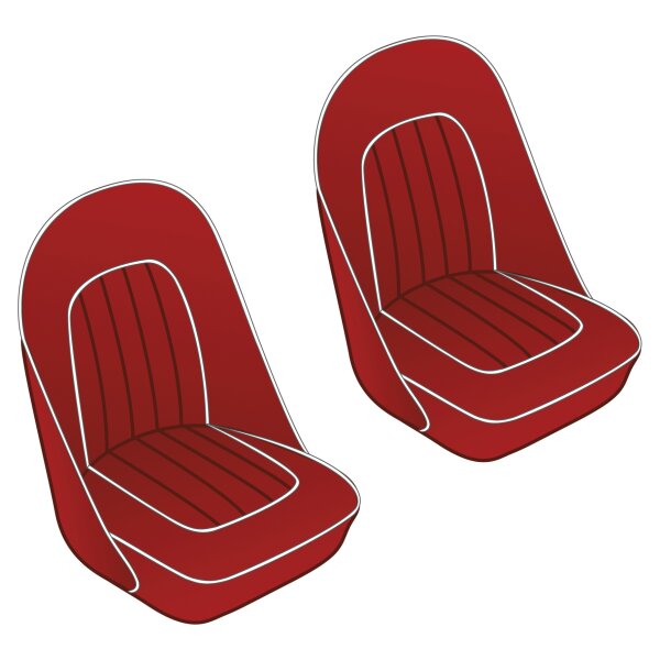 SEAT COVER SET, FRONT, VINYL, RED/WHITE PIPING