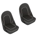 SEAT COVER SET, FRONT, LEATHER, BLACK/WHITE PIPING