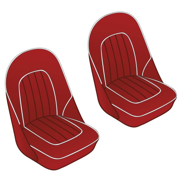 SEAT COVER SET, FRONT, LEATHER, RED/WHITE PIPING