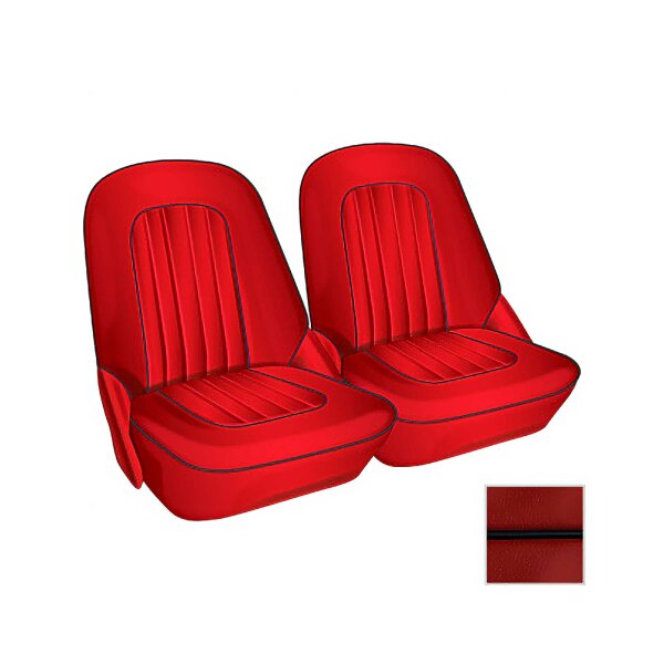 SEAT COVER SET, FRONT, LEATHER, RED/BLACK PIPING