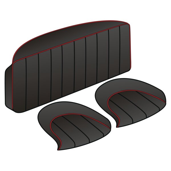 SEAT COVER SET, REAR, VINYL, BLACK/RED PIPING