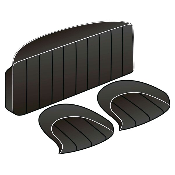 SEAT COVER SET, REAR, LEATHER, BLACK/WHITE PIPING