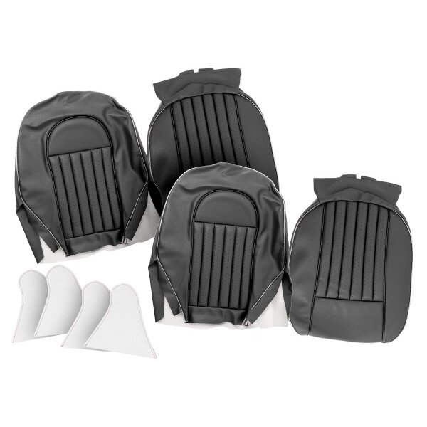 SEAT COVER SET, FRONT, VINYL, BLACK/CHROME PIPING, PAIR