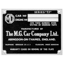 CHASSIS ID PLATE MG TF