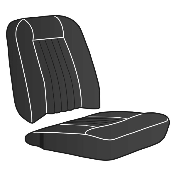 SEAT COVER SET, LEATHER, BLACK/WHITE PIPING, PAIR