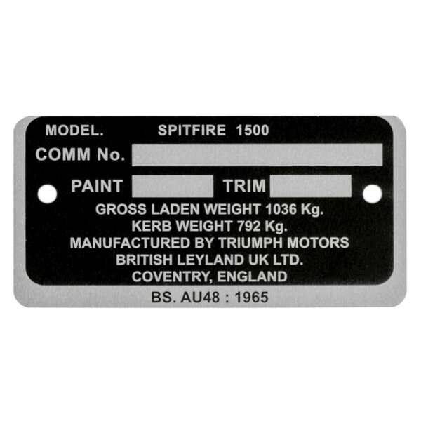 Chassis-Nummern-Plakette,    Spitfire 1500