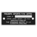 Plakette Chassisnummer, TR3A
