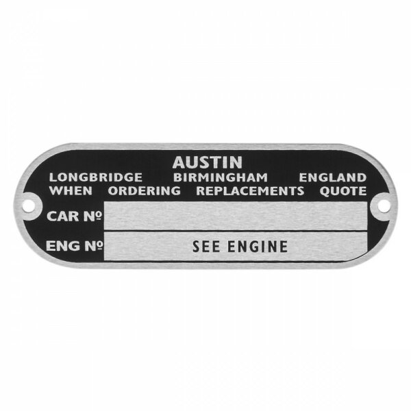Chassis-Nummer-Plakette  (langoval)  Austin   Mini