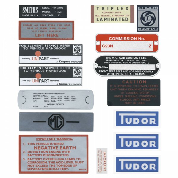 Schilder- und Aufkleber-Satz                      MGB Roadster 70-71