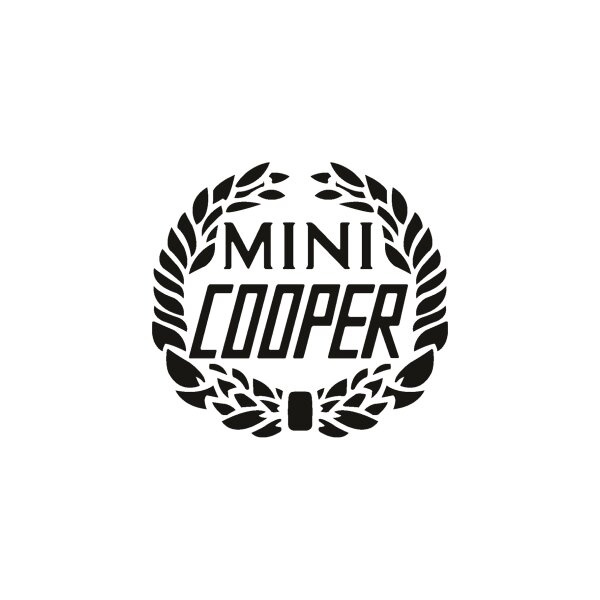 Aufkleber &quot;Mini Cooper&quot; Loorbeerkranz, schwarz/weiss, hintere Seite