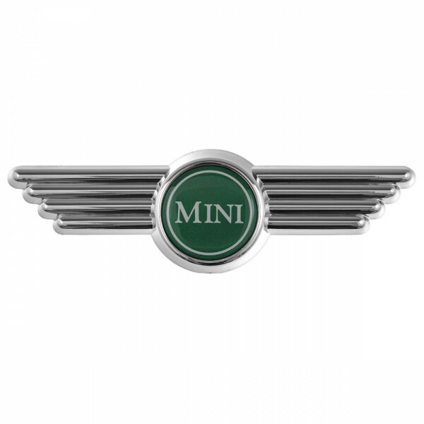 Emblem  (gefl&uuml;gelt) gr&uuml;n  &quot;Mini&quot; auf Motorh, geklebt  