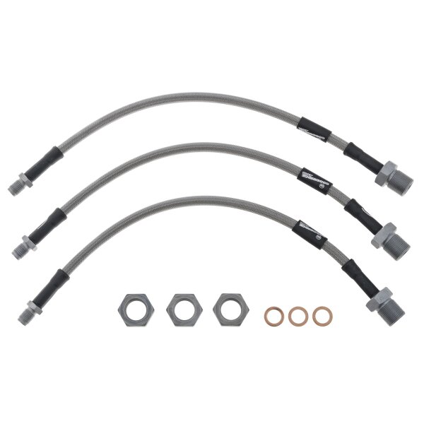 BRAKE HOSE SET, STAINLESS STEEL BRAIDED, CLEAR, UNF UNIONS