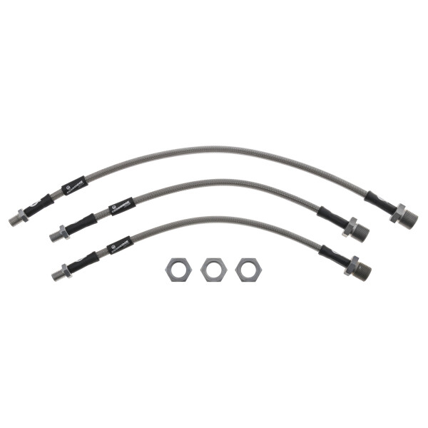 BRAKE HOSE SET, STAINLESS STEEL BRAIDED, GOODRIDGE, CLEAR, BSF UNIONS