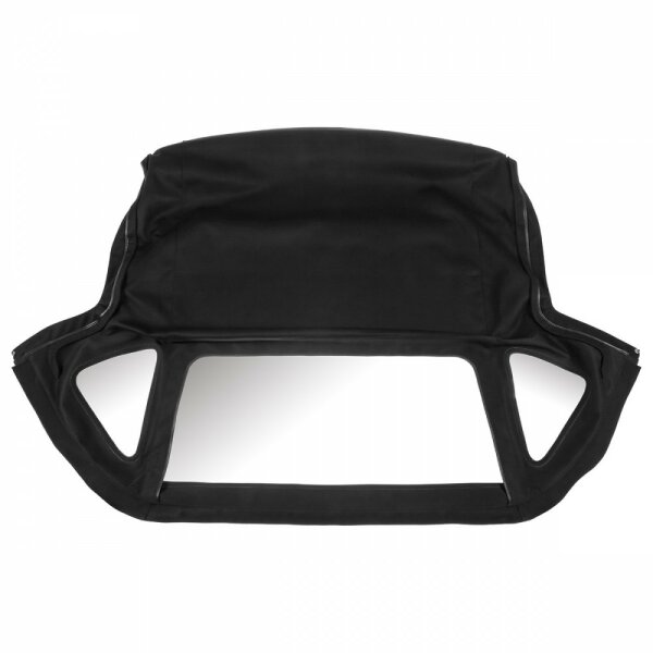 HOOD, FOLDING FRAME, MOHAIR, BLACK, WITH HEADER RAIL, ZIP OUT REAR WINDOW