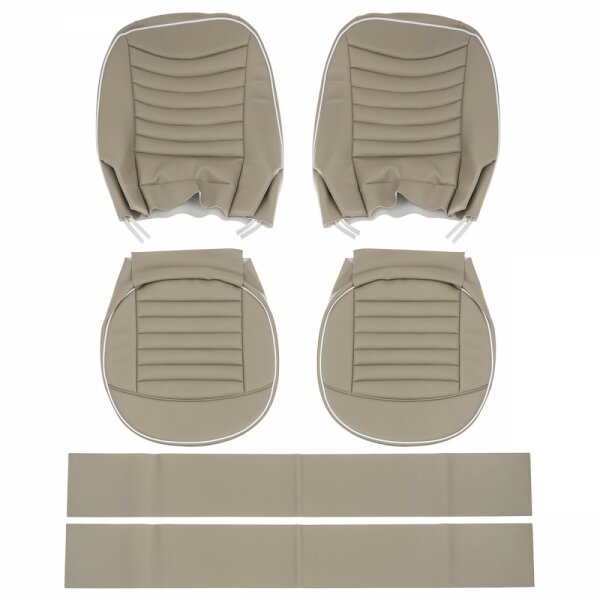 SEAT COVER SET, FRONT, VINYL, LIGHT STONE BEIGE/WHITE PIPING