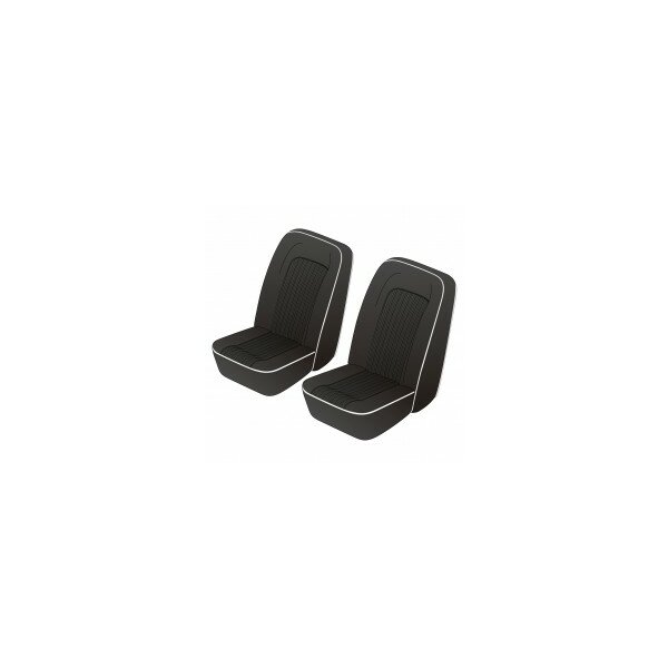 SEAT COVER SET, VINYL, BLACK/WHITE PIPING, PAIR