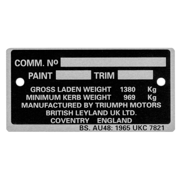 PLATE, COMMISSION NUMBER TR6 CR1-CR6701