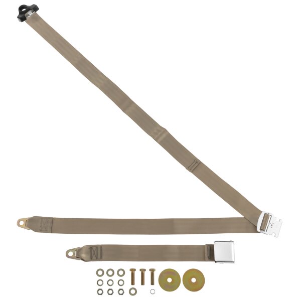 SEAT BELT VINTAGE, 3 POINT, SHORT RECEIVER, BOLT-IN, TAN