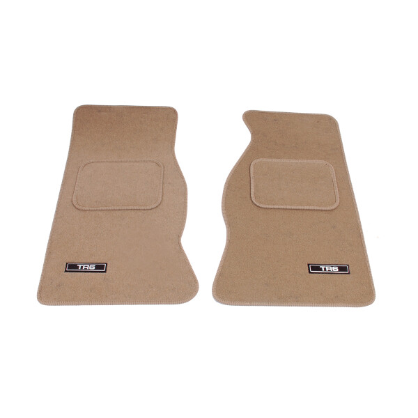 FOOTWELL MATS PAIR TR6 WITH LOGO BEIGE VELOUR RHD OR LHD
